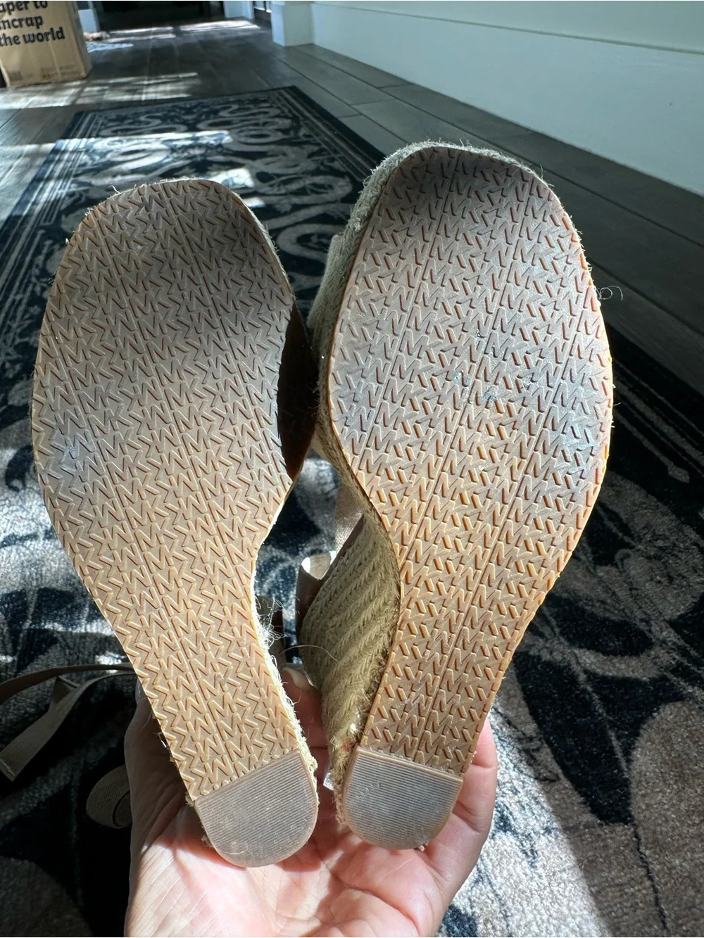 MICHAEL Michael Kors Beige and Brown Wedge Espadrille Sandals with Ankle Wrap